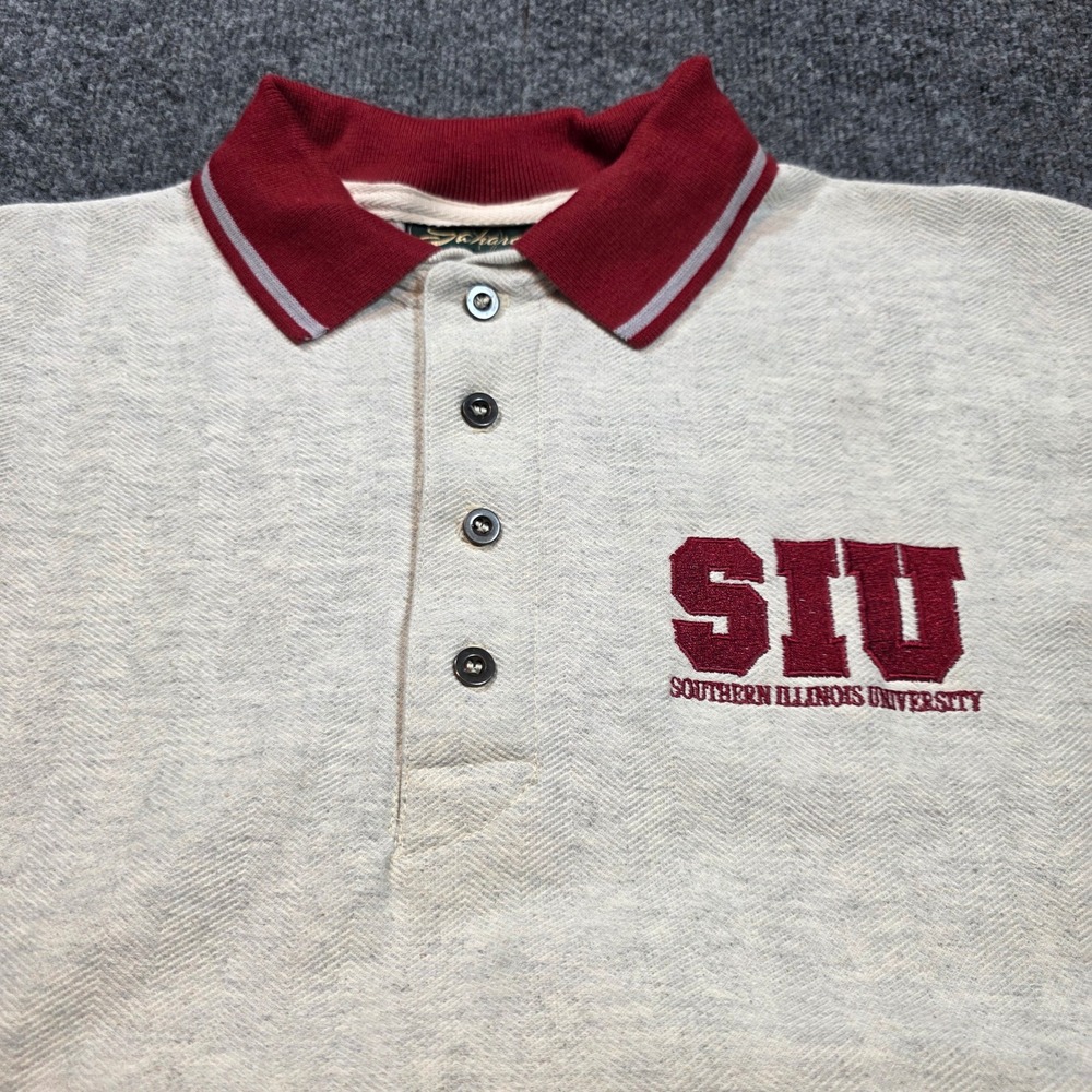 SIU Southern Illinois University Salukis Polo Shirt Cream Maroon Mens L College